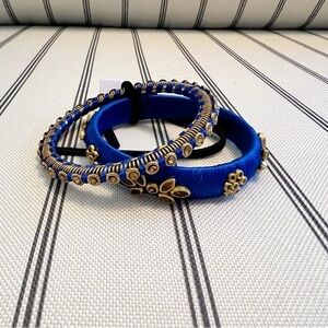 Blue & Gold Fabric Bracelet Set